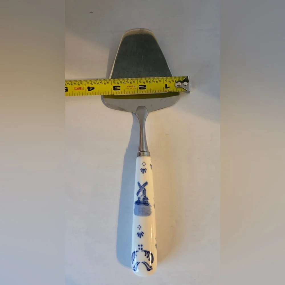 Vintage Dutch Blue Delft Style  Holland Porcelain Stainless Cheese Slicer